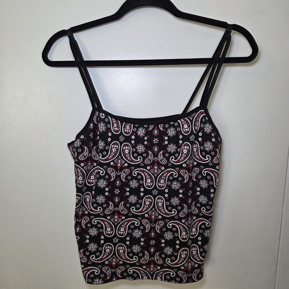 Rue21 Women's XL Paisley Print Tank Top Black Red Stretch‎ Cami Y2K Boho Grunge